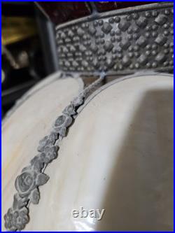 Vintage Slag Glass Hanging Red and Beige 8 Pedal MCM Swag Lamp Light Chandelier