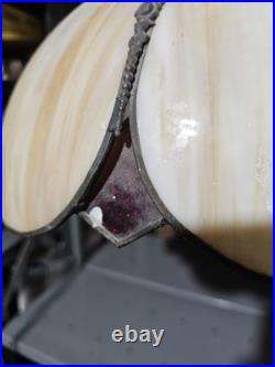 Vintage Slag Glass Hanging Red and Beige 8 Pedal MCM Swag Lamp Light Chandelier