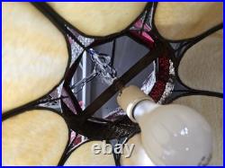 Vintage Slag Glass Hanging Red and Beige 8 Pedal MCM Swag Lamp Light Chandelier