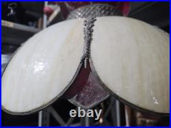 Vintage Slag Glass Hanging Red and Beige 8 Pedal MCM Swag Lamp Light Chandelier