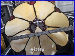 Vintage Slag Glass Hanging Red and Beige 8 Pedal MCM Swag Lamp Light Chandelier