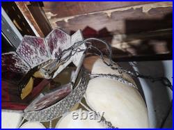 Vintage Slag Glass Hanging Red and Beige 8 Pedal MCM Swag Lamp Light Chandelier