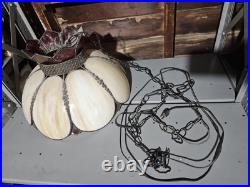 Vintage Slag Glass Hanging Red and Beige 8 Pedal MCM Swag Lamp Light Chandelier