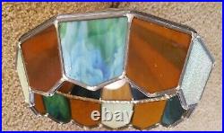 Vintage Slag Glass Hanging Swag Lamp Light Blue Green Amber