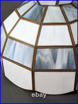 Vintage Slag Glass Hanging Swag Lamp Light Dining Billiard 10 Panel Blue / White