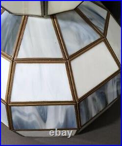 Vintage Slag Glass Hanging Swag Lamp Light Dining Billiard 10 Panel Blue / White
