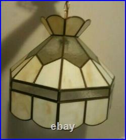 Vintage Slag Glass Hanging Swag Lamp Light Fixture Dining Billiard Light 8 Panel