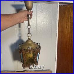 Vintage Slag Glass Octagonal Ceiling Light Fixture Antique Hanging Lamp Gorgeous