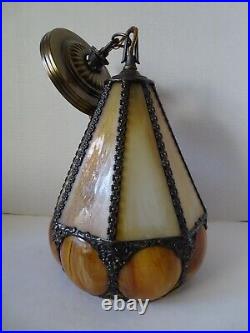 Vintage Slag Glass Parlor Porch Hanging Lamp