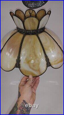 Vintage Slag Glass Swag Lamp Light Ceiling Fixture Tulip Flower Hanging 19