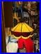 Vintage Slag Stained Glass Brass Chain Hanging Swag Lamp 18x14 Leaded