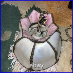 Vintage Slag Stained Glass Tulip Art Deco hanging Lamp 15Wide Tiffany