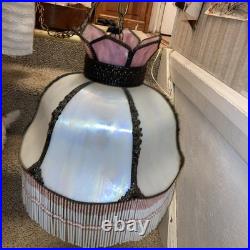 Vintage Slag Stained Glass Tulip Art Deco hanging Lamp 15Wide Tiffany