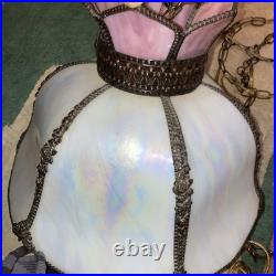 Vintage Slag Stained Glass Tulip Art Deco hanging Lamp 15Wide Tiffany