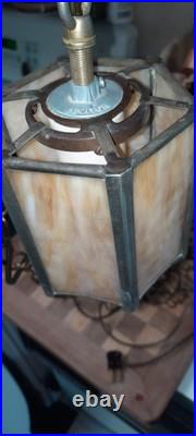 Vintage Small Slag Glass & Brass 1 light Pendant Light Fixture Swag Lamp