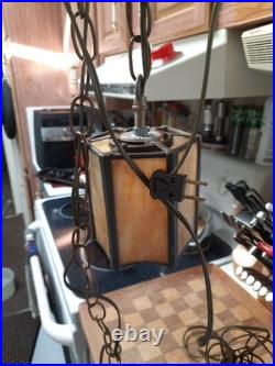 Vintage Small Slag Glass & Brass 1 light Pendant Light Fixture Swag Lamp