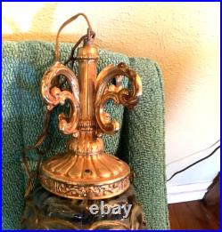 Vintage Smokey glass swag light hanging pendant lamp gothic mid century Modern