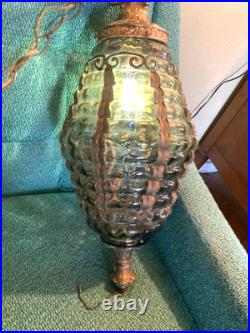 Vintage Smokey glass swag light hanging pendant lamp gothic mid century Modern