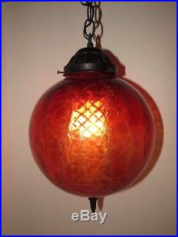 Vintage Spainish Hanging Swag Lamp Retro Gothic Black Light Red Crackle Glass