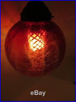 Vintage Spainish Hanging Swag Lamp Retro Gothic Black Light Red Crackle Glass