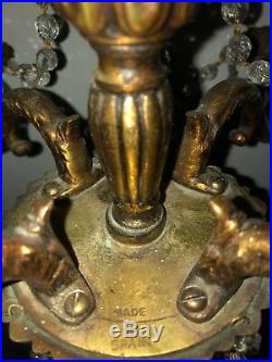 Vintage Spanish Ornate 4 Arm Brass Crystal Chandelier Hanging Lamp 12 x12 inch