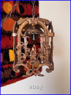 Vintage Spanish Revival Gothic Gold Swag Lamp Light MCM