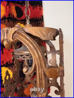 Vintage Spanish Revival Gothic Gold Swag Lamp Light MCM
