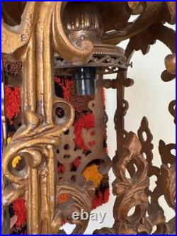 Vintage Spanish Revival Gothic Gold Swag Lamp Light MCM