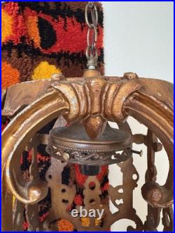 Vintage Spanish Revival Gothic Gold Swag Lamp Light MCM