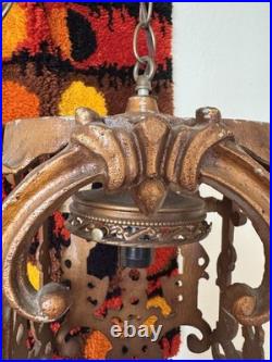 Vintage Spanish Revival Gothic Gold Swag Lamp Light MCM