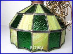 Vintage Stained Glass Ceiling Lamp Hanging MCM Kitchen Game Room Green 13 X 16