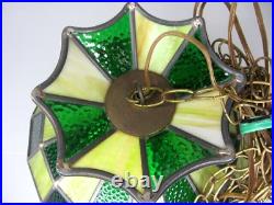 Vintage Stained Glass Ceiling Lamp Hanging MCM Kitchen Game Room Green 13 X 16