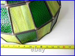 Vintage Stained Glass Ceiling Lamp Hanging MCM Kitchen Game Room Green 13 X 16