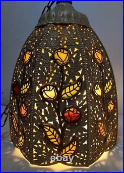Vintage Stained Glass Floral Bohemian Hanging Light Lamp Pendant Art Nouveau