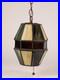 Vintage Stained Glass Hanging Barrel Swag Lamp Green White Amber