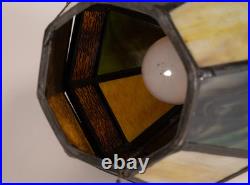 Vintage Stained Glass Hanging Barrel Swag Lamp Green White Amber