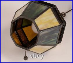 Vintage Stained Glass Hanging Barrel Swag Lamp Green White Amber