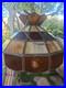 Vintage Stained Glass Hanging Lamp Amber, Beige, Slag Glass 20in Chain 12 By 8
