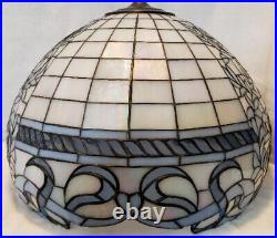 Vintage Stained Glass Hanging Lamp Shade Tiffany Style Leaves Ribbons Iridescent