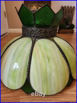 Vintage Stained Glass Hanging Lamp Tiffany Style Green 8Slag Glass Pendant Light