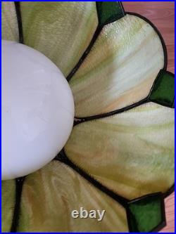 Vintage Stained Glass Hanging Lamp Tiffany Style Green 8Slag Glass Pendant Light