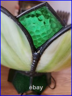 Vintage Stained Glass Hanging Lamp Tiffany Style Green 8Slag Glass Pendant Light