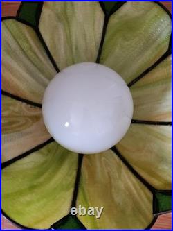 Vintage Stained Glass Hanging Lamp Tiffany Style Green 8Slag Glass Pendant Light