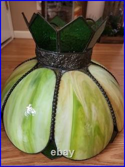 Vintage Stained Glass Hanging Lamp Tiffany Style Green 8Slag Glass Pendant Light