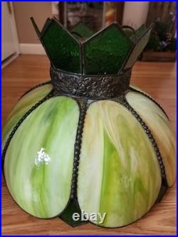 Vintage Stained Glass Hanging Lamp Tiffany Style Green 8Slag Glass Pendant Light