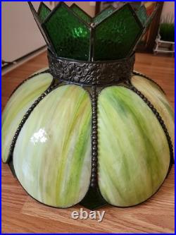 Vintage Stained Glass Hanging Lamp Tiffany Style Green 8Slag Glass Pendant Light