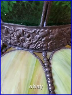 Vintage Stained Glass Hanging Lamp Tiffany Style Green 8Slag Glass Pendant Light