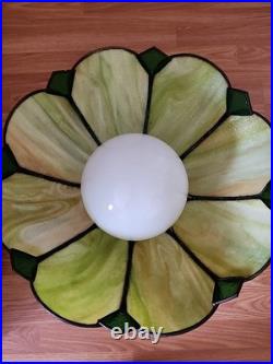 Vintage Stained Glass Hanging Lamp Tiffany Style Green 8Slag Glass Pendant Light