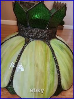 Vintage Stained Glass Hanging Lamp Tiffany Style Green 8Slag Glass Pendant Light