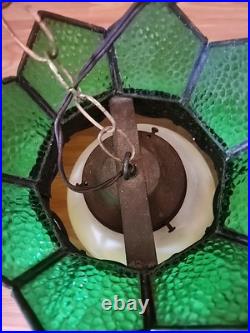 Vintage Stained Glass Hanging Lamp Tiffany Style Green 8Slag Glass Pendant Light